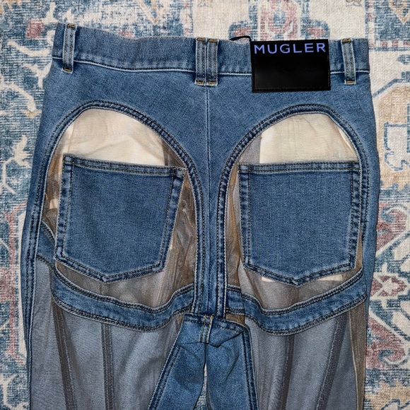 MUGLER Women's Blue Sheer-panelled Skinny Jeans Sz 38 - Picture 3 of 7